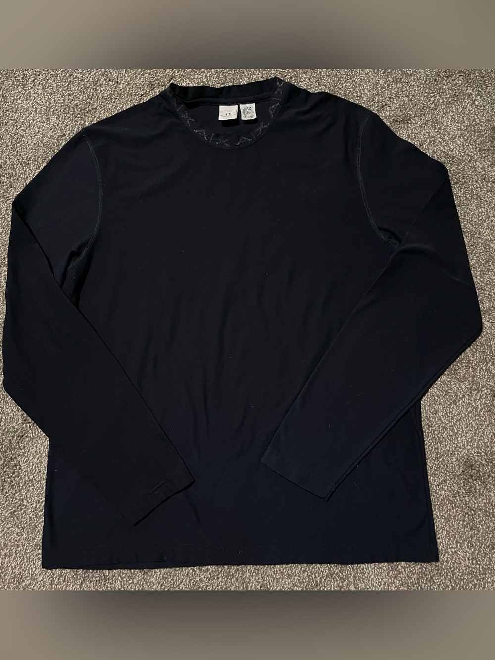 Armani Exchange Men's Navy Long-Sleeve Crewneck Dri-Fit Style Tee